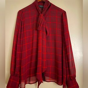 Eloquii Chiffon Bow Blouse in Red